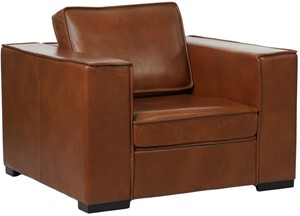 Cognac leren landelijke fauteuil Fine - poot hout zwart - Granada leer Savannah (cognac leer)