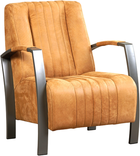 Leren industriële fauteuil Glamour - Kenia Leer Cognac - Frame grijs