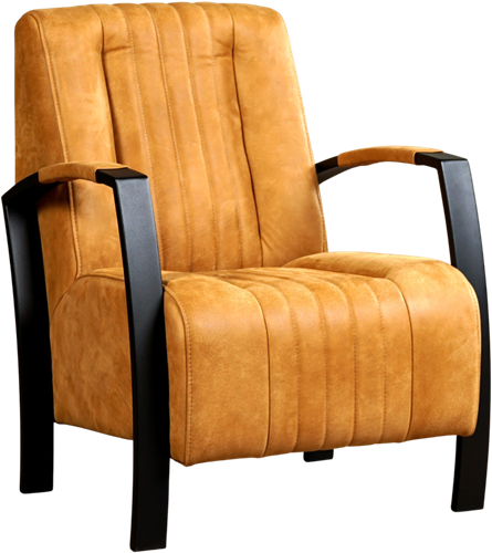 Leren industriële fauteuil Glamour - Kenia Leer Cognac - Frame zwart
