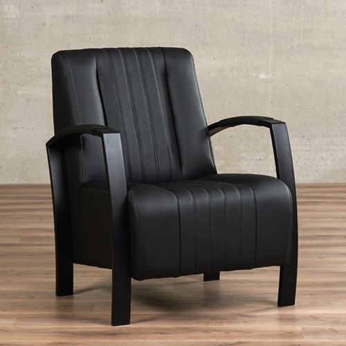 Leren fauteuil Glamour - Toledo Leer Nero - Frame zwart