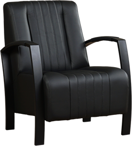 Leren fauteuil glamour 39 zwart, zwart leer, zwarte stoel