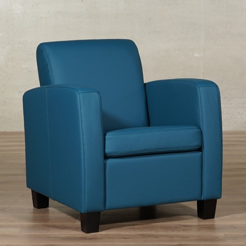 Leren fauteuil Joy - Toledo Leer Turquoise - Hout bruin