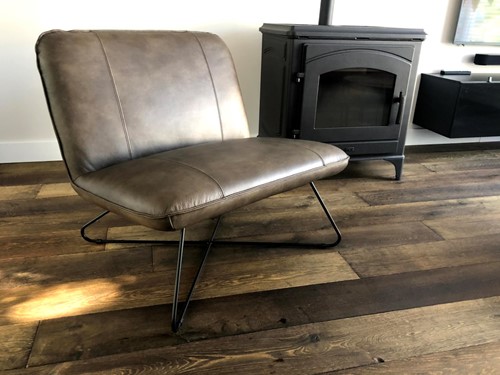 Leren fauteuil zonder armleuning met kruisframe - grijs leer