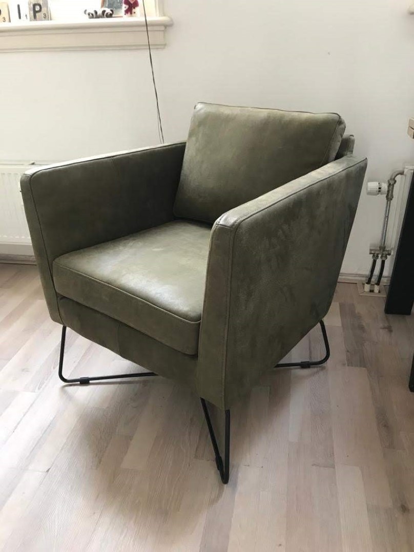 beginnen tweedehands droog Leren fauteuil met kruisframe - groen leer ShopX