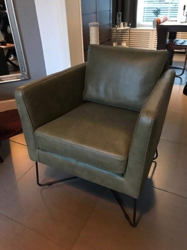 Leren fauteuil met kruisframe - groen leer