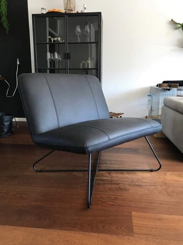 Leren fauteuil zonder armleuning met kruisframe - zwart leer
