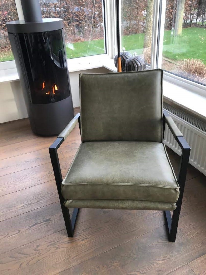 Leren fauteuil met stalen - groen leer