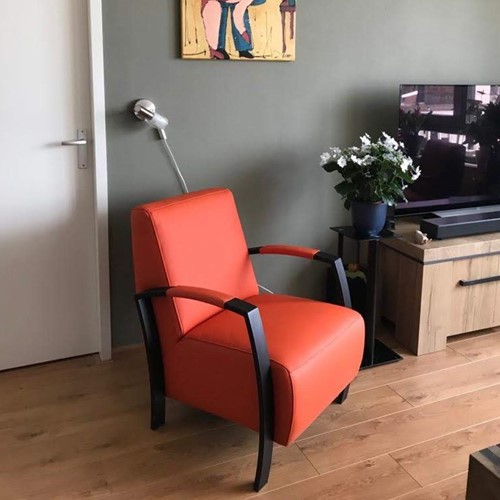 Leren fauteuil met stalen frame - oranje leer