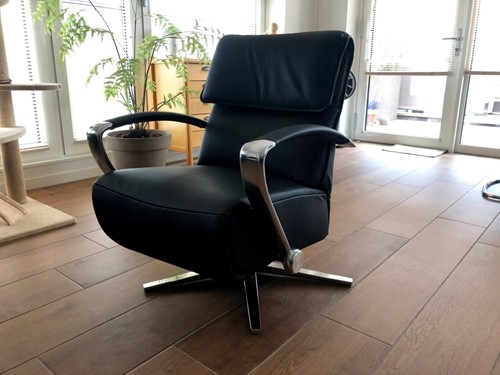 Leren relaxfauteuil met stalen frame - zwart leer-2