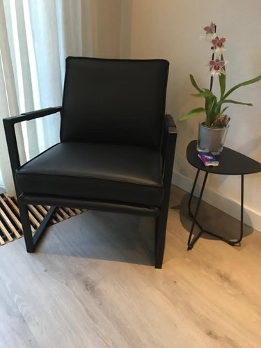 Leren fauteuil met stalen frame - zwart leer