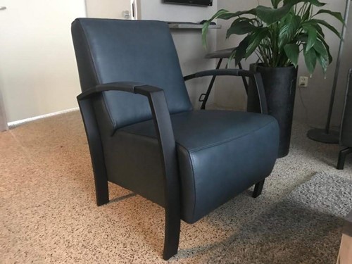 Leren fauteuil met stalen frame - blauw leer
