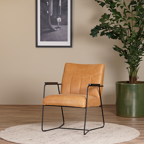 Cognac leren industriële fauteuil Right - Vintage Leer Cognac