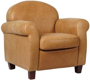 Cognac leren klassieke fauteuil Roommate - poot hout bruin - Vintage Leer Cognac (cognac leer)