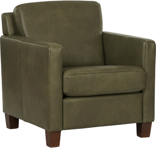Olijfgroene leren landelijke fauteuil Smart - poot hout bruin - Granada leer Moss (olijfgroen leer)