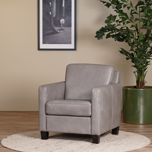 Grijze leren landelijke fauteuil Smart - poot hout zwart - Granada leer Steel (grijs leer)