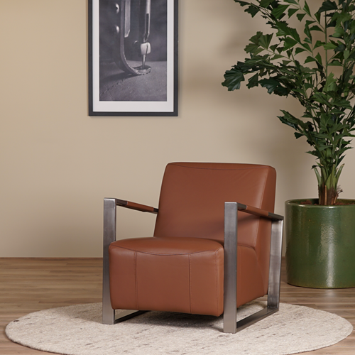 Leren industriële fauteuil Touch - Massif Leer Mittel Braun - Frame industrieel