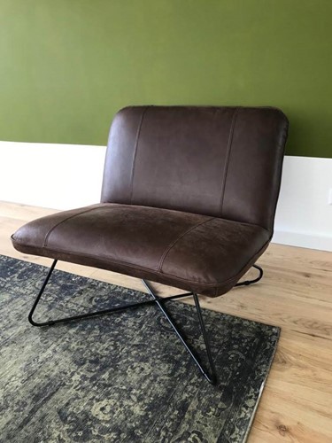 Leren fauteuil zonder armleuning met kruisframe - bruin leer