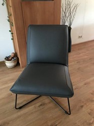 Leren fauteuil zonder armleuning met kruisframe - grijs leer