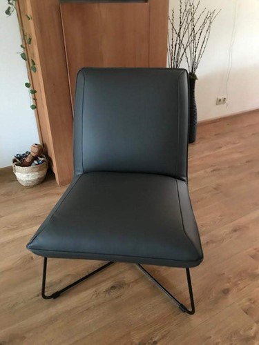 Leren fauteuil zonder armleuning met kruisframe - grijs leer