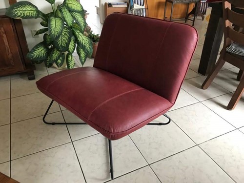 Leren fauteuil zonder armleuning met kruisframe - rood leer