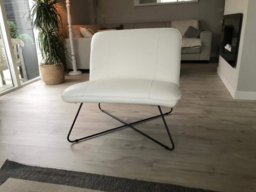 Leren fauteuil zonder armleuning met kruisframe - wit leer