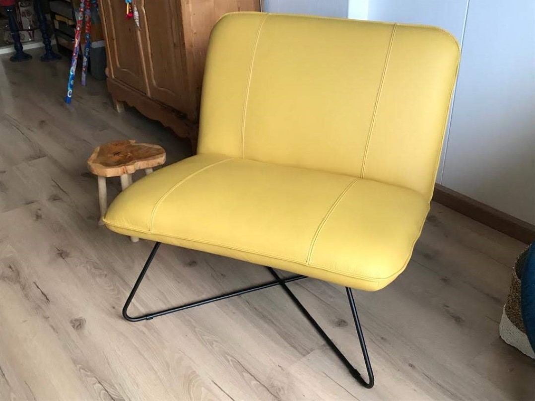 evenaar Infecteren Initiatief Leren fauteuil zonder armleuning met kruisframe - geel leer ShopX