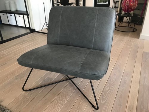 Leren fauteuil zonder armleuning met kruisframe - grijs leer