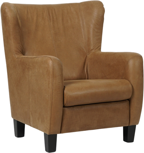 Leren oorfauteuil Hug - Kenia Leer Brown - Hout zwart