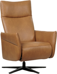 Leren relaxfauteuil Ease met geintegreerd voetenbank - Granada leer Sahara - Small - Stervoet mat zwart