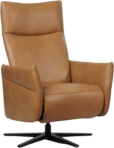 Leren relaxfauteuil Ease met geintegreerd voetenbank - Granada leer Sahara - Small - Stervoet mat zwart