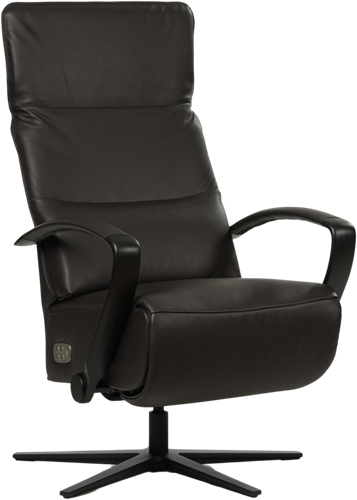 Leren relaxfauteuil Matrix - Elektrisch - Massif Marron (donkerbruin) - Maat, small - Stervoet mat zwart