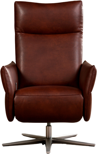 Leren relaxfauteuil Ease met geintegreerd voetenbank - Granada leer Cognac - Medium - Stervoet geborsteld RVS-2