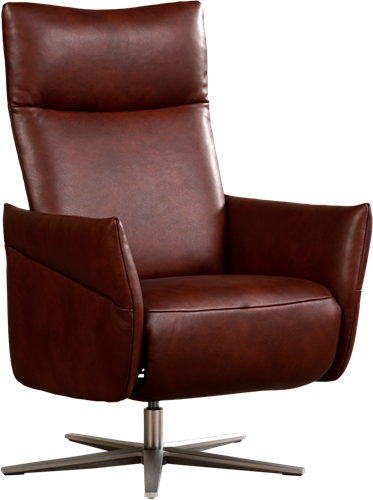 Leren relaxfauteuil Ease met geintegreerd voetenbank - Granada leer Cognac - Medium - Stervoet geborsteld RVS