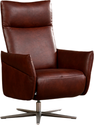 Leren relaxfauteuil Ease met geintegreerd voetenbank - Granada leer Cognac - Large - Stervoet geborsteld RVS