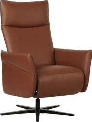 Leren relaxfauteuil Ease met geintegreerd voetenbank - Massif Leer Armagnac - Large - Stervoet mat zwart