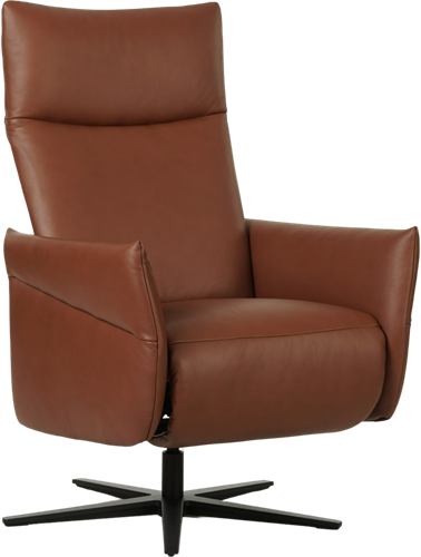 Leren relaxfauteuil Ease met geintegreerd voetenbank - Massif Leer Armagnac - Small - Stervoet mat zwart