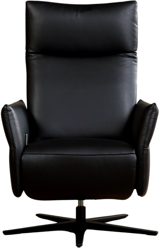 Leren relaxfauteuil Ease met geintegreerd voetenbank - Massif Leer Nero - Large - Stervoet mat zwart-2