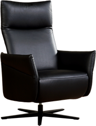 Leren relaxfauteuil Ease met geintegreerd voetenbank - Massif Leer Nero - Large - Stervoet mat zwart