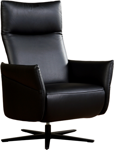 Leren relaxfauteuil Ease met geintegreerd voetenbank - Massif Leer Nero - Large - Stervoet mat zwart