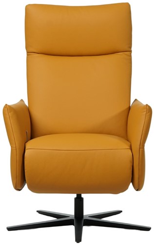 Leren relaxfauteuil Ease met geintegreerd voetenbank - Toledo Leer Leem - Large - Stervoet mat zwart-2