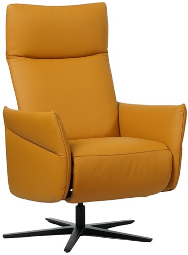 Leren relaxfauteuil Ease met geintegreerd voetenbank - Toledo Leer Leem - Small - Stervoet mat zwart