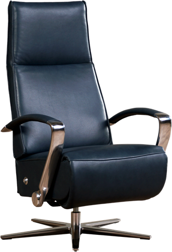 Leren relaxfauteuil Idol met geintegreerd voetenbank - Elegance Black (zwart) - Maat, small - Frame chroom - Stervoet chroom