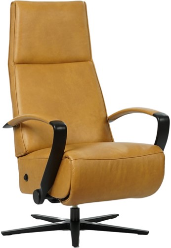 Leren relaxfauteuil Idol met geintegreerd voetenbank - Granada Amber (cognac) - Maat, medium - Frame mat zwart - Stervoet mat zwart
