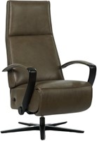Leren relaxfauteuil Idol met geintegreerd voetenbank - Granada leer Ash - Medium - Frame mat zwart - Stervoet mat zwart