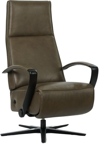 Leren relaxfauteuil Idol met geintegreerd voetenbank - Granada leer Ash - Medium - Frame mat zwart - Stervoet mat zwart