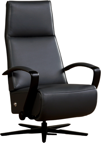 Leren relaxfauteuil Idol met geintegreerd voetenbank - Massif Leer Graphite - Medium - Frame mat zwart - Stervoet mat zwart