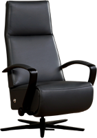 Leren relaxfauteuil Idol met geintegreerd voetenbank - Massif Leer Graphite - Large - Frame mat zwart - Stervoet mat zwart