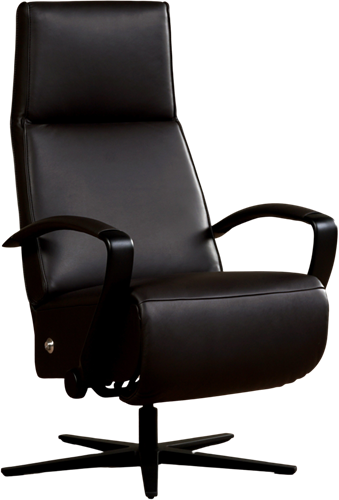 Leren relaxfauteuil Idol met geintegreerd voetenbank - Massif Leer Marron - Small - Frame mat zwart - Stervoet mat zwart