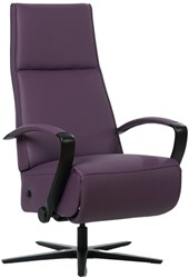Leren relaxfauteuil Idol met geintegreerd voetenbank - Toledo Leer Aubergine - Medium - Frame mat zwart - Stervoet mat zwart