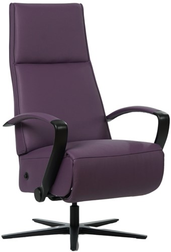 Leren relaxfauteuil Idol met geintegreerd voetenbank - Toledo Leer Aubergine - Medium - Frame mat zwart - Stervoet mat zwart